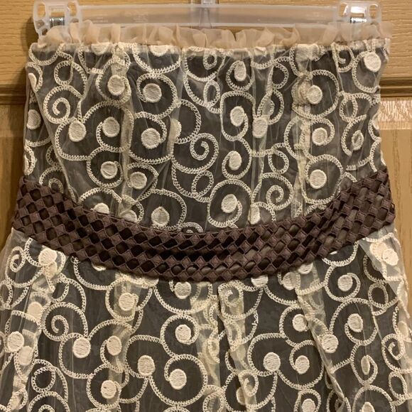 Ryu Women’s Brown Cream Strapless Lined Lace Evening Formal Bandeau Dress Size S - Picture 3 of 13